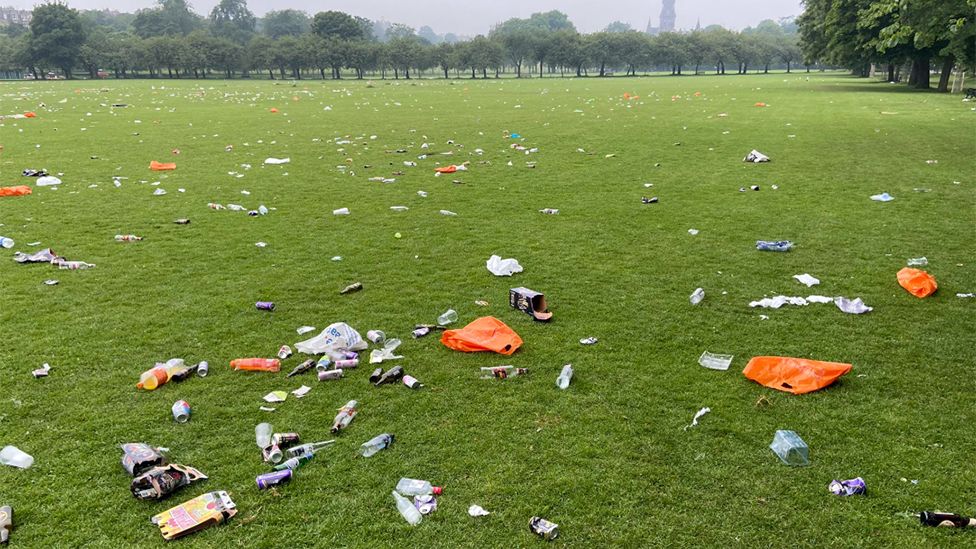 Image shows the Meadows covered in litter