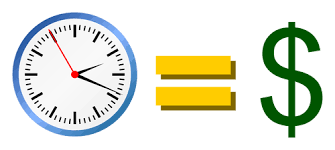 image shows a clock, the = symbol and the dollar sign