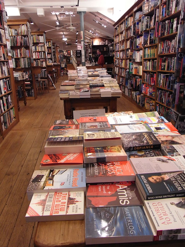Bookshelves in a bookshop