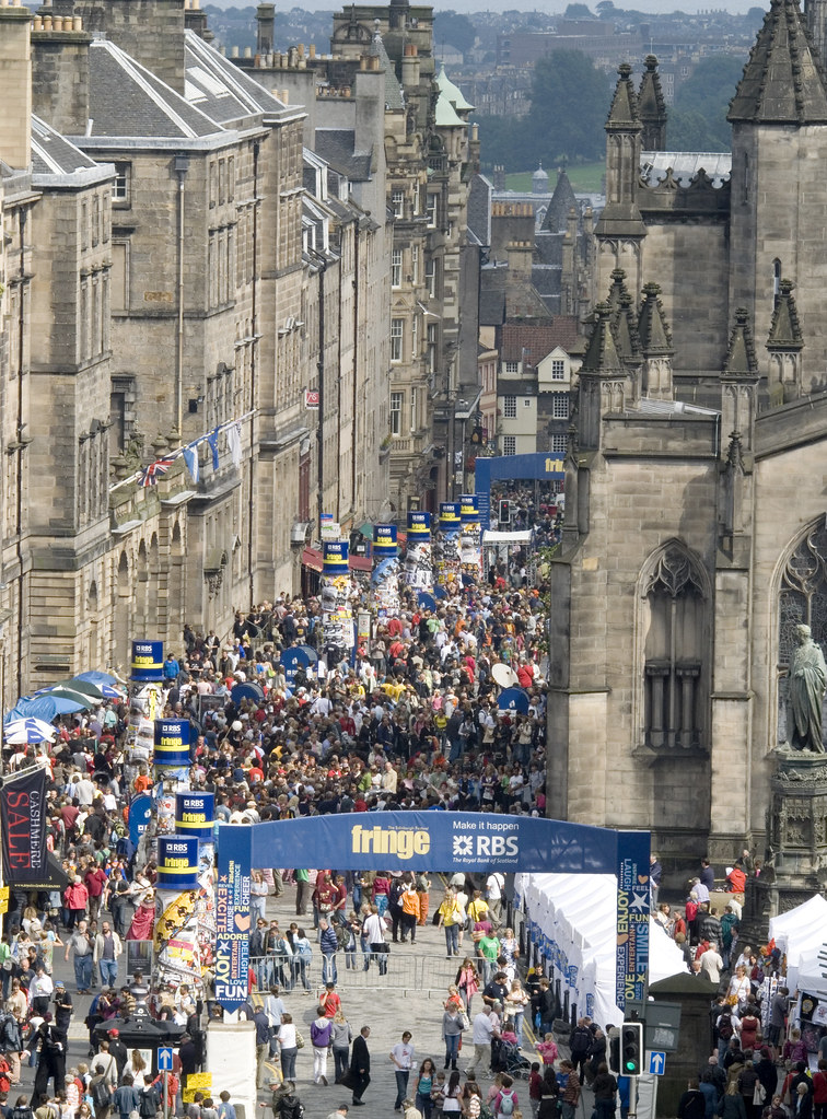 view of a busy crowd of people In Edinburgh's Royal Mile
