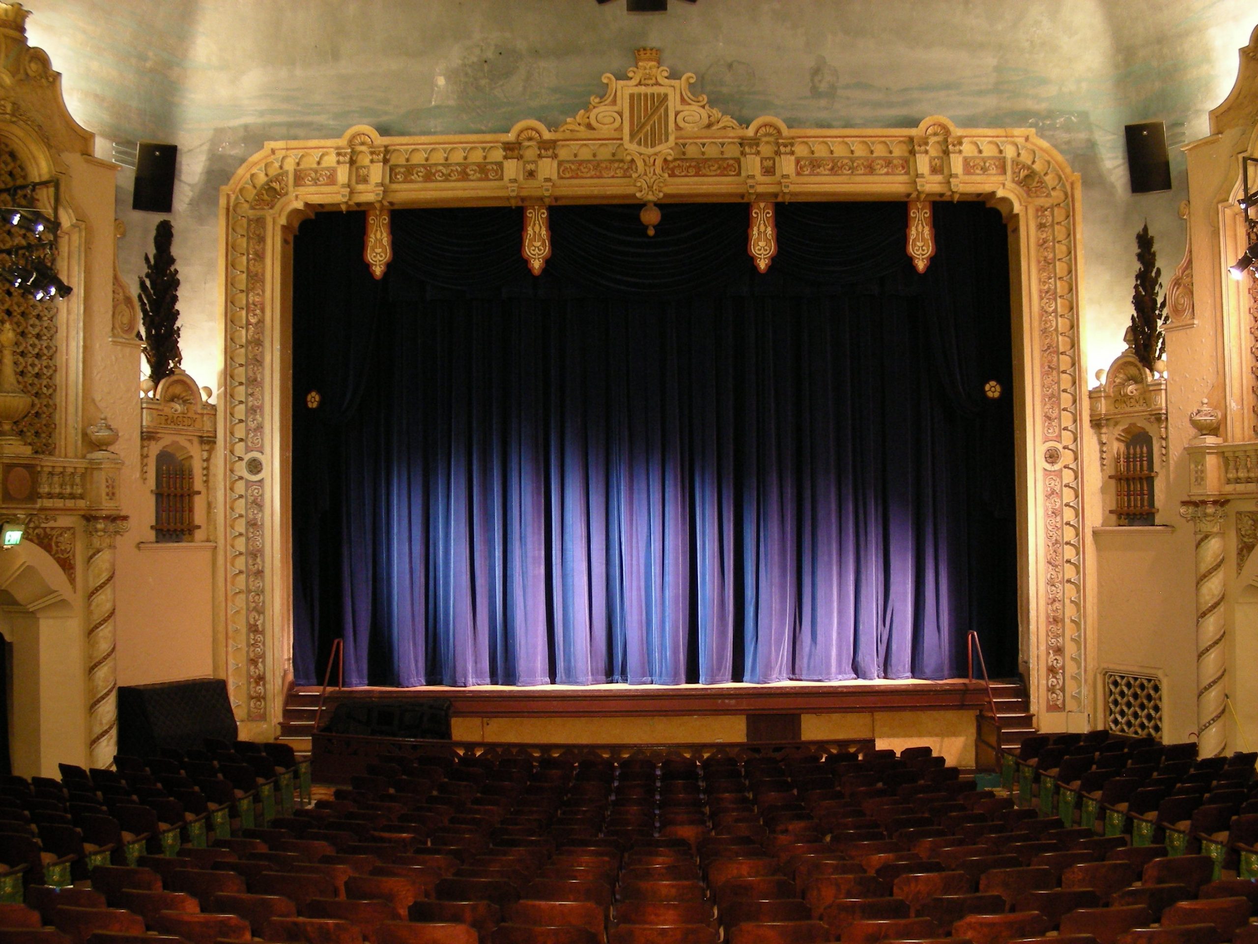 A theatre stage and chairs
