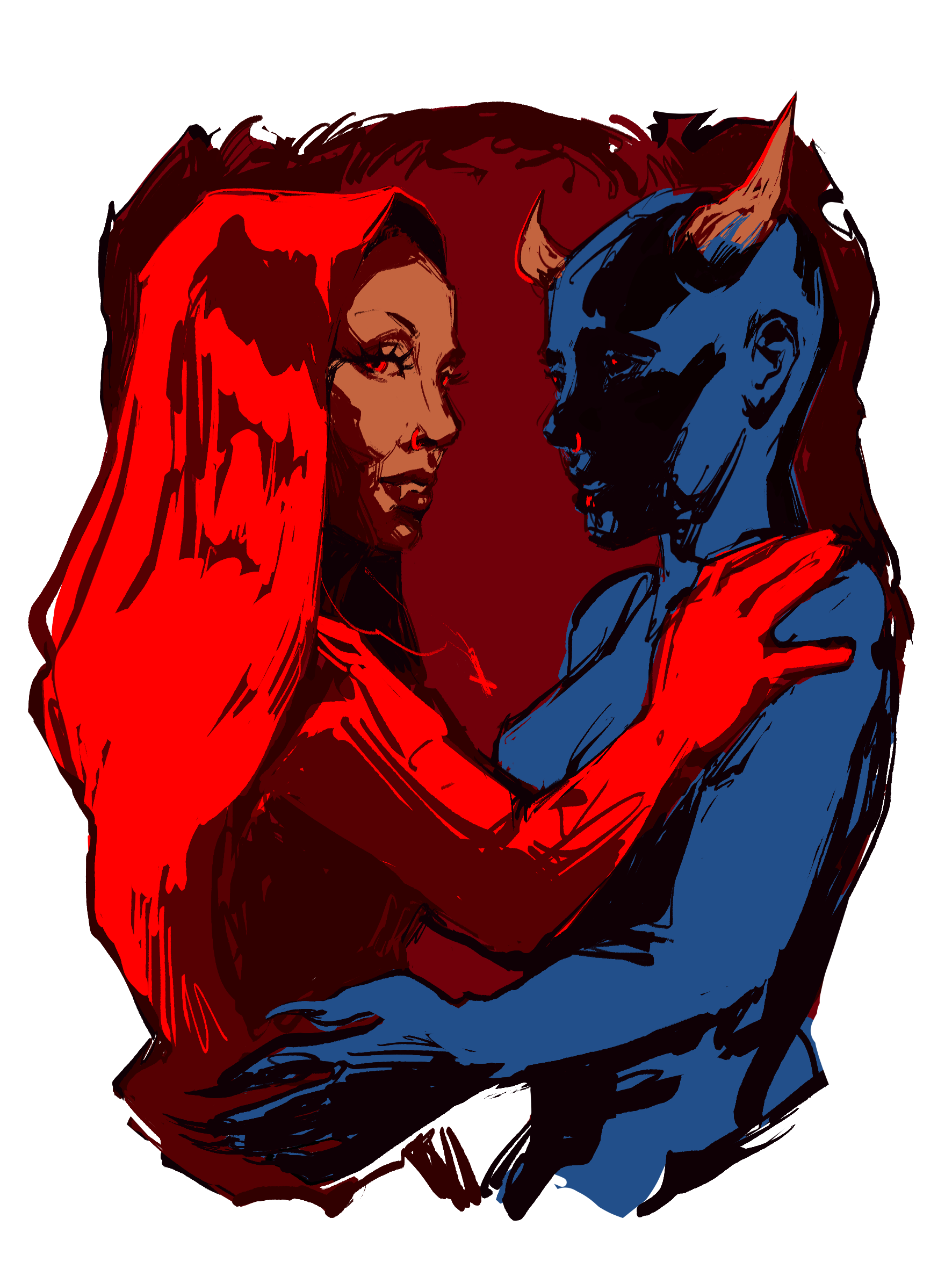 Illustration of Doja Cat embracing a Satanic figure