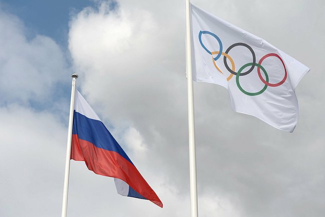Russian Flag and Olympic Flag