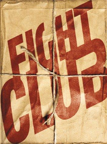 'Fight Club' in red lettering printed on brown paper