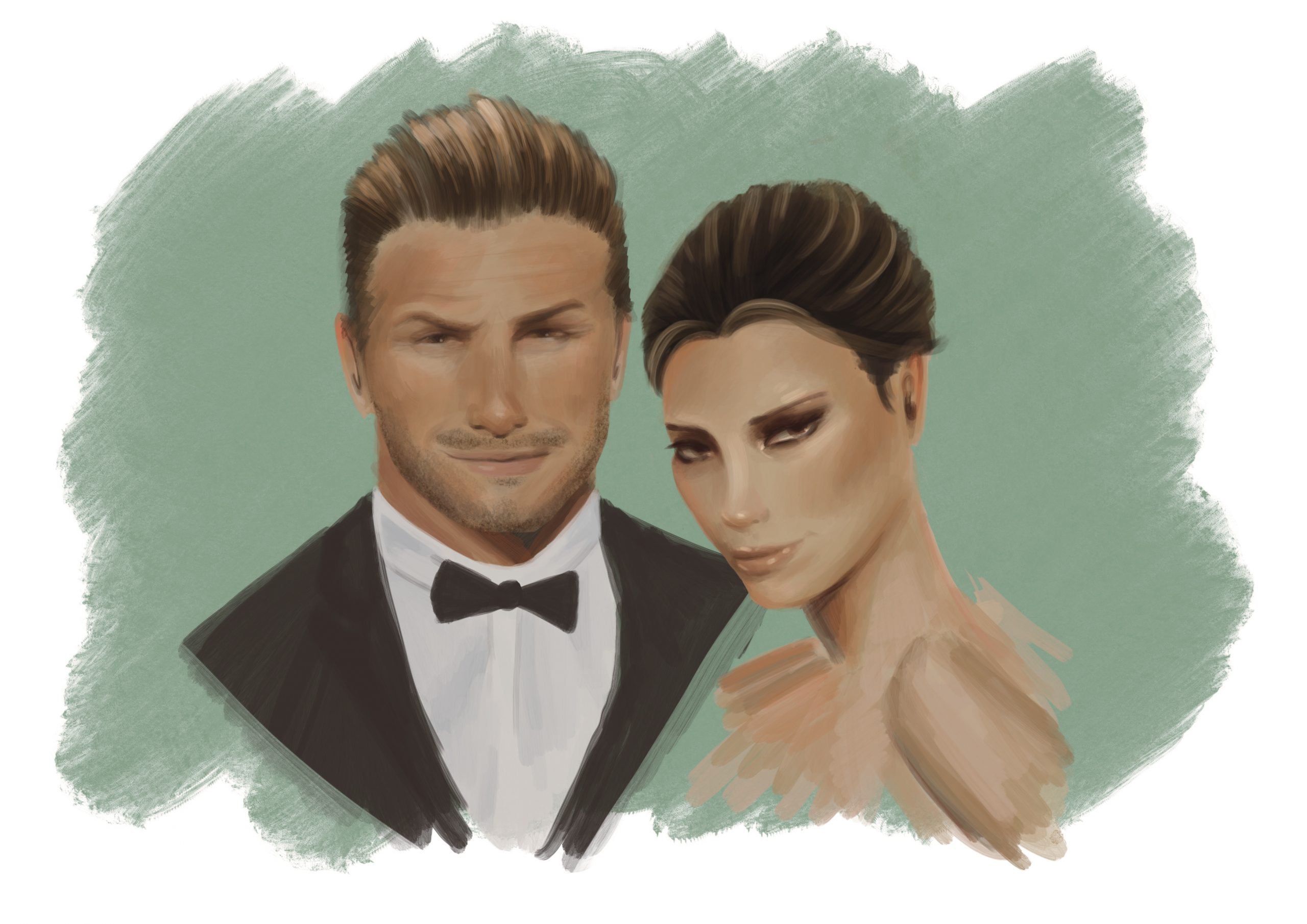 Illustration of David and Victoria Beckham