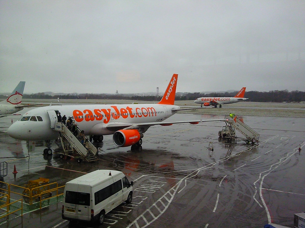 passengers board an easyJet plane at Edinburgh airport
