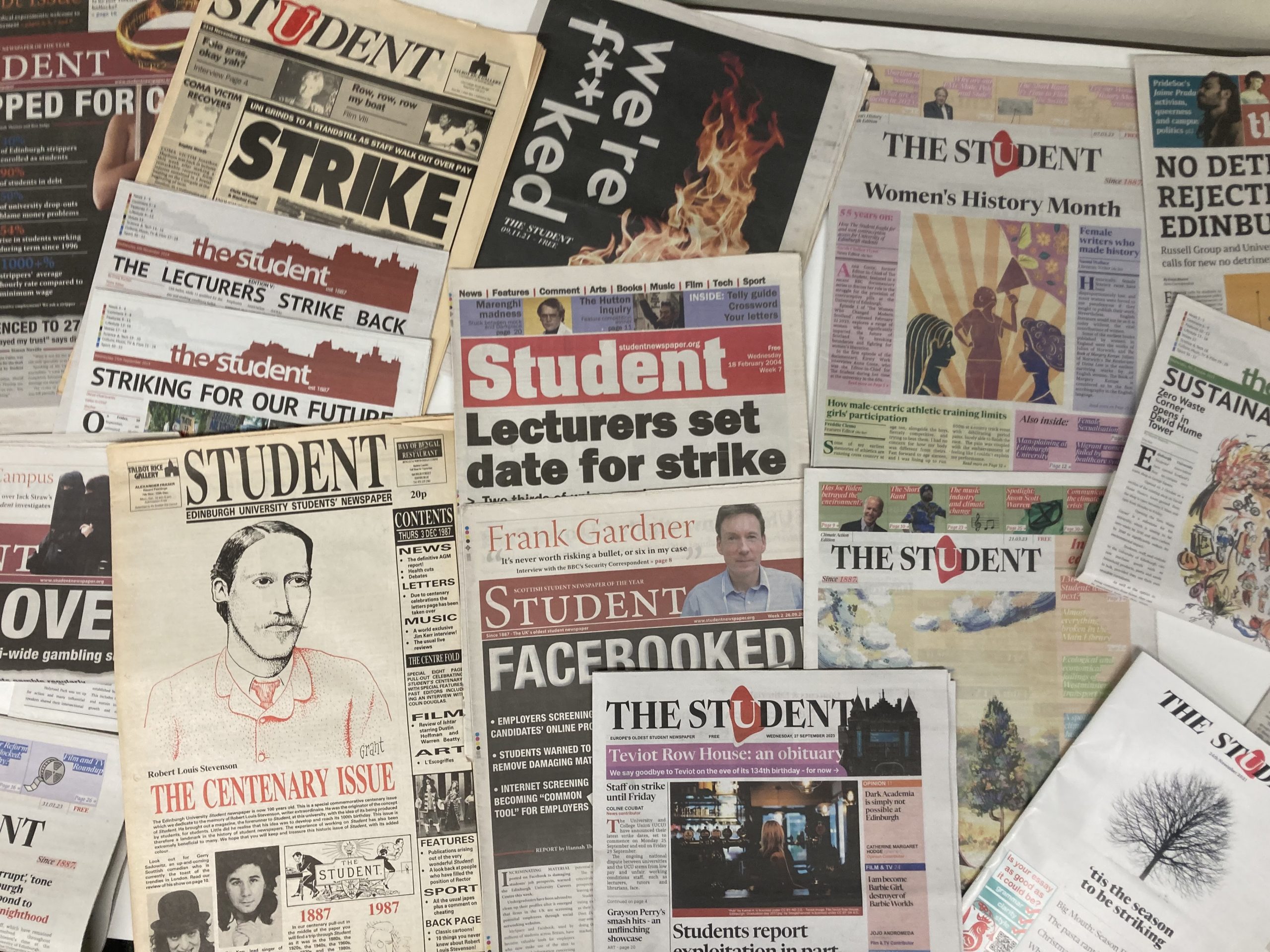 A collage of Student newspaper front pages.