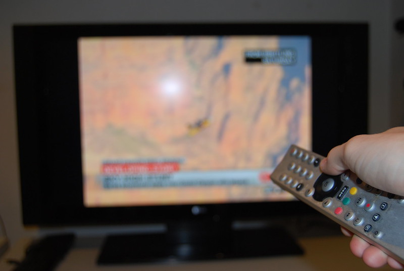 Television with remote control in front